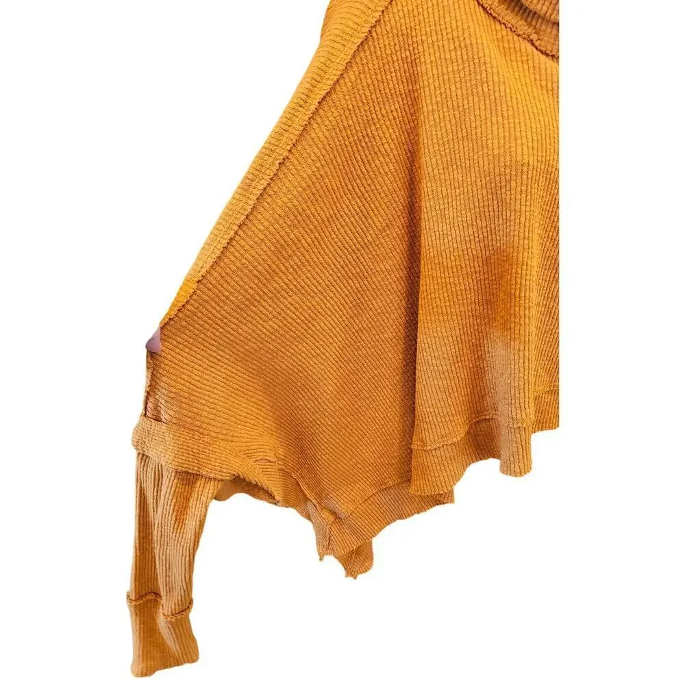 Free people S slouchy raglan oversized cowl neck sweater top EUC fall orange